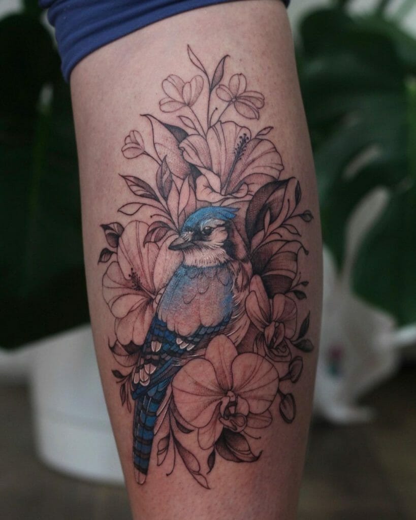 Blue Jay On A Tree Tattoo