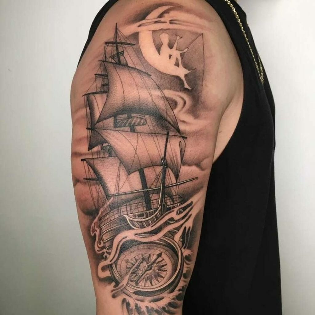 Boat Tattoo With Compass