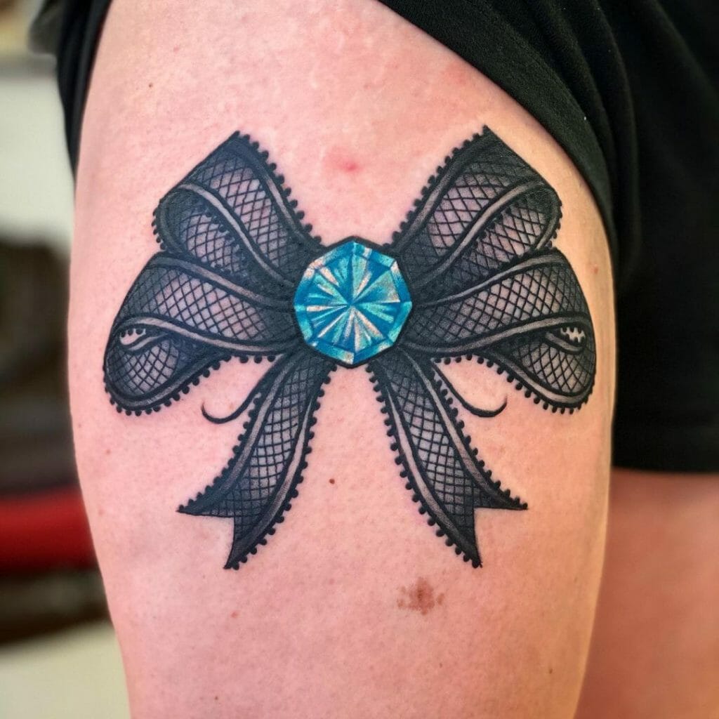 Bow Lace Tattoo With A Diamond
