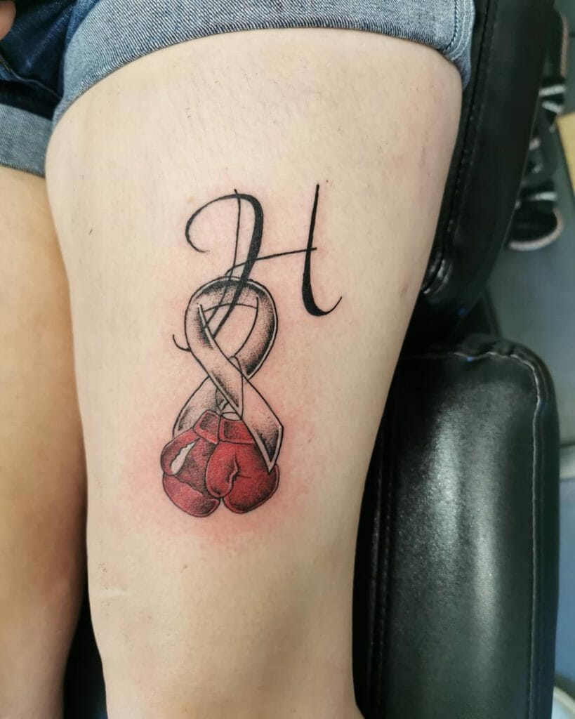 Boxing Gloves Cancer Ribbon Tattoo