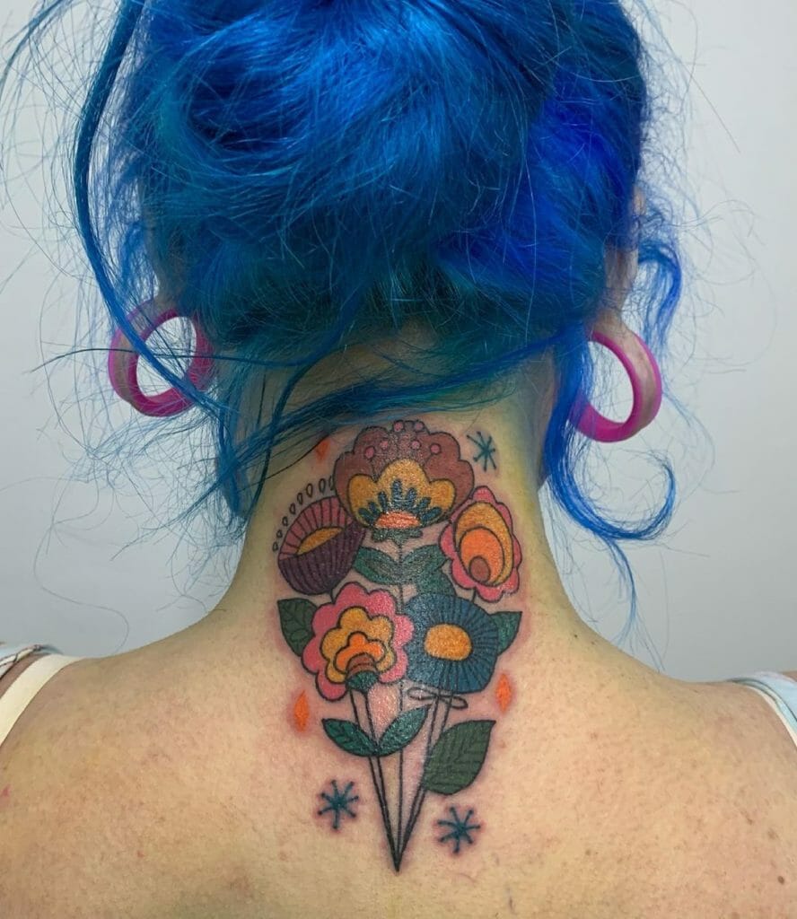 Bright And Colourful Back Of Neck Tattoo Ideas