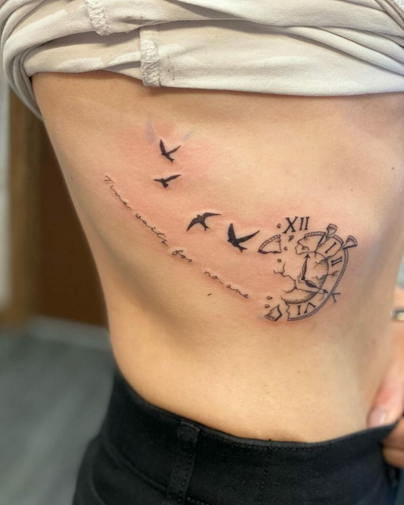 Broken Clock And Birds Tattoo
