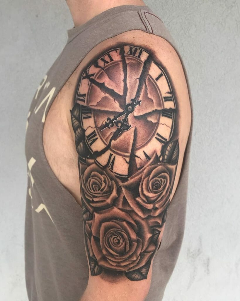 Broken Clock With Roses Tattoo