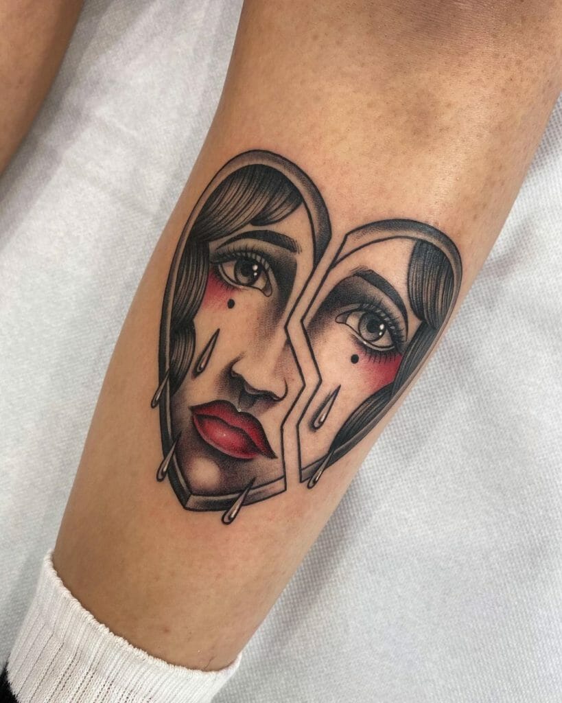 Broken Heart Face Tattoo Designs