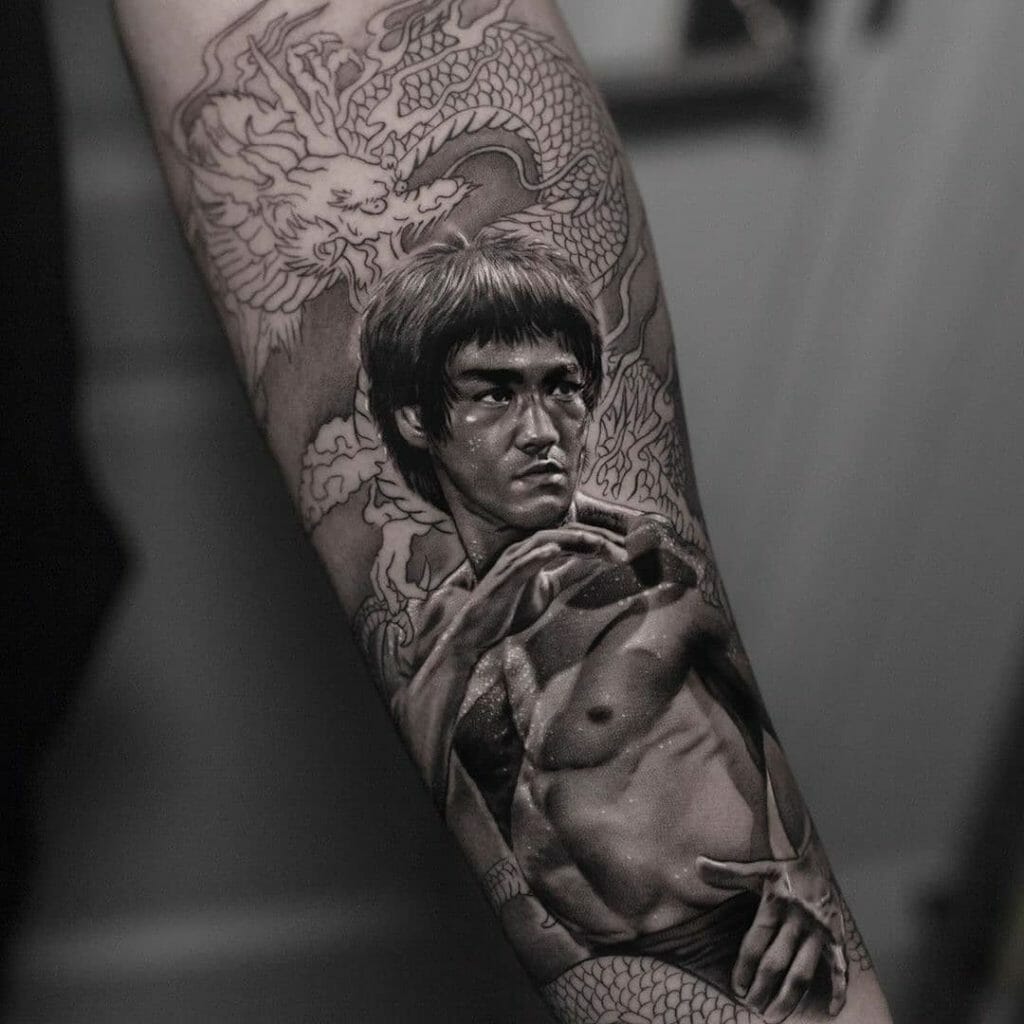 Bruce Lee Full Sleeve Tattoo