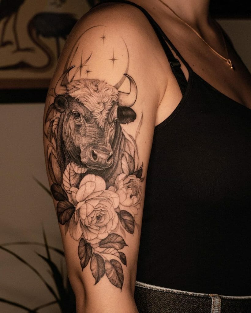 Bull Tattoo Idea Representing The Taurus Zodiac Symbol