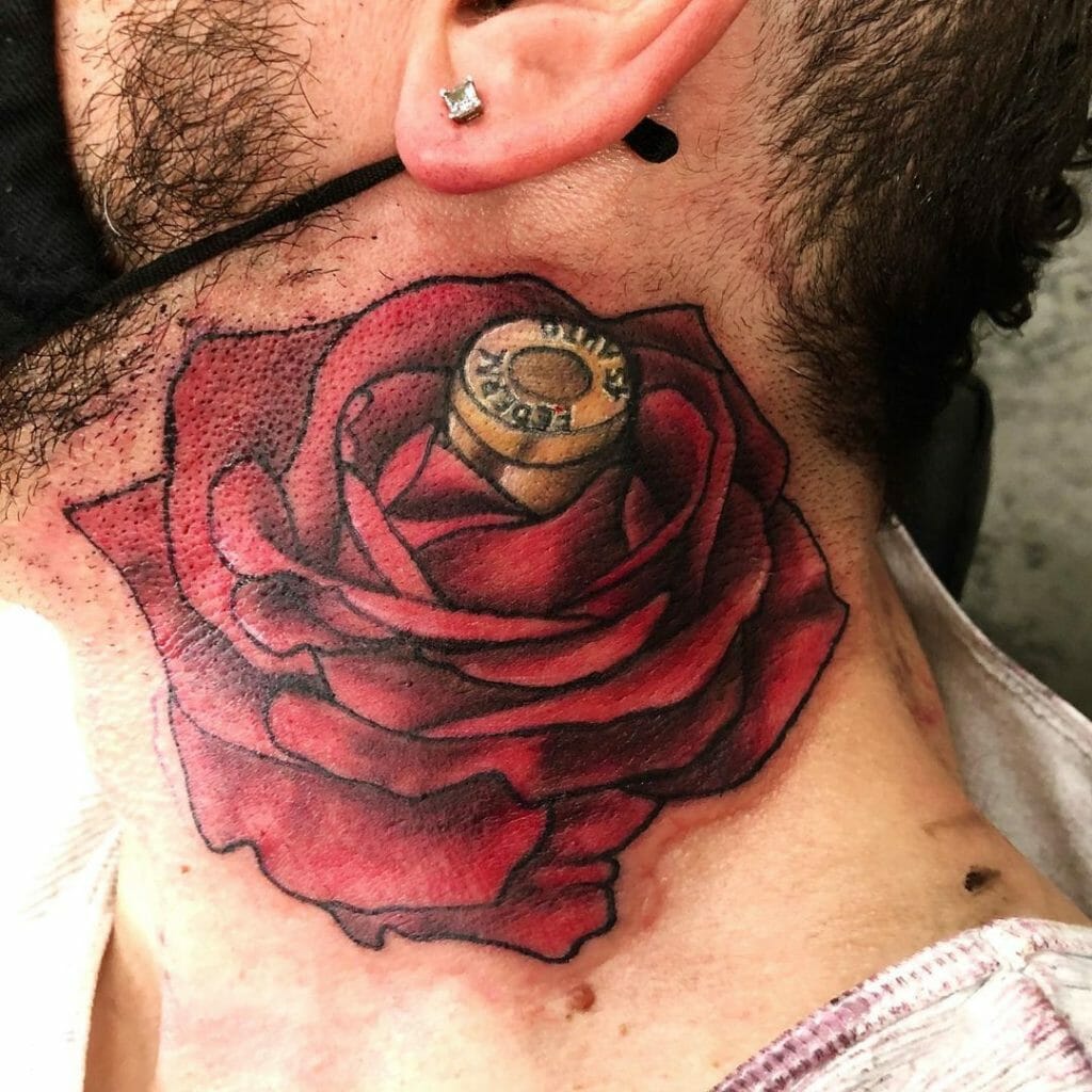 Bullet Inside An Enticing Rose Tattoo