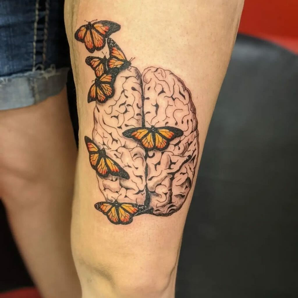 Butterflies On A Big Brain Tattoo