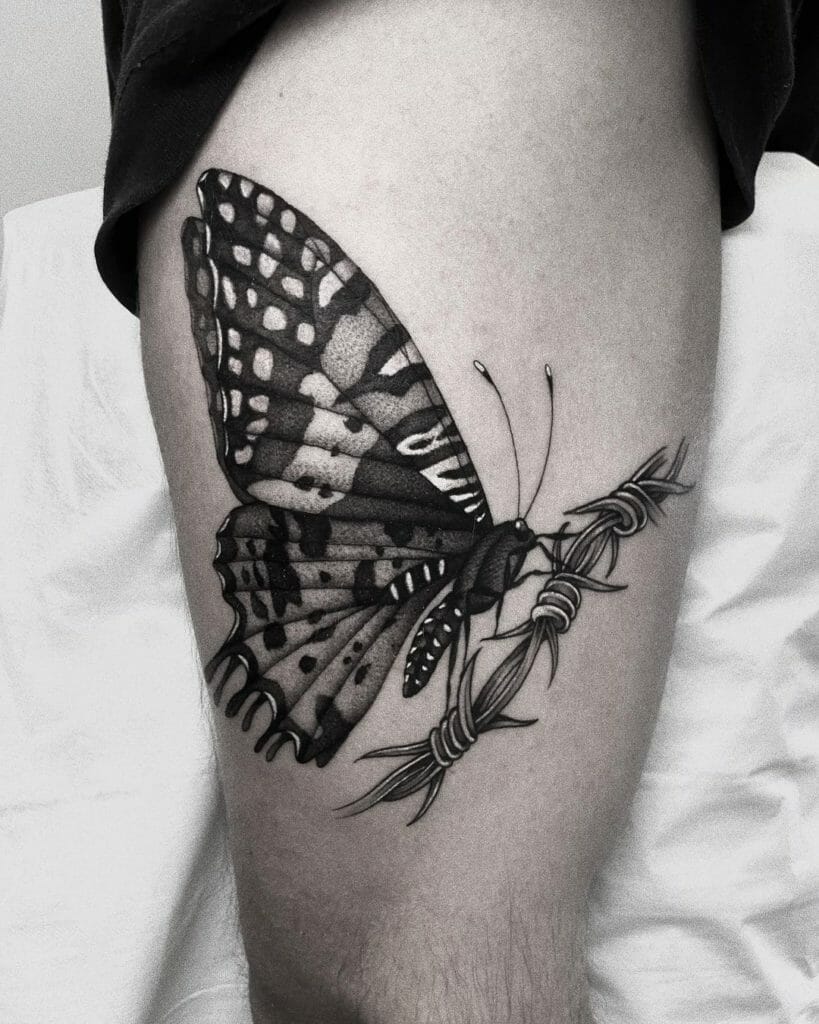 Butterfly On A Barbed Wire Tattoo