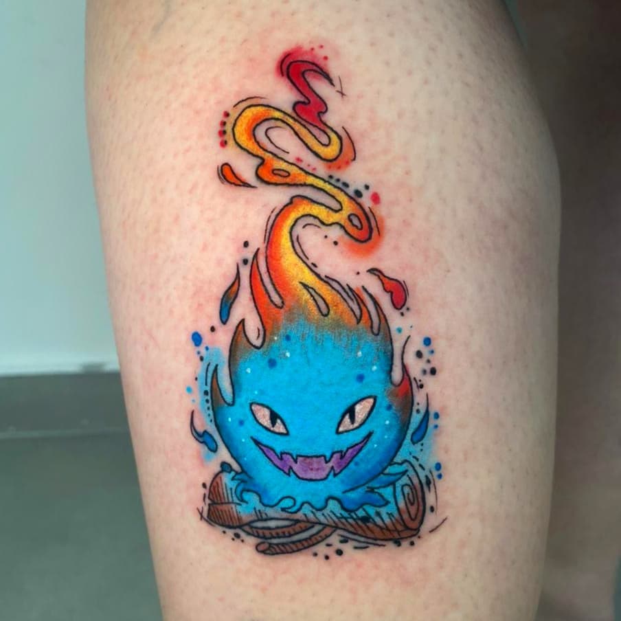 Calcifer Howl's Moving Castle Tattoo In A Colour Gradient