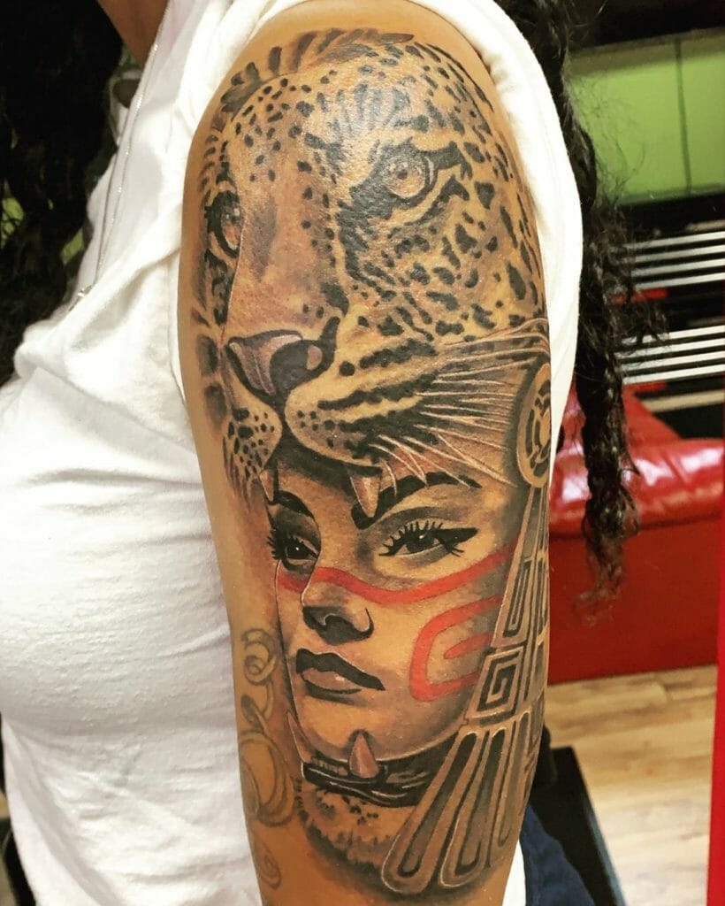 Captivating Aztec Tattoo With A Woman Warrior