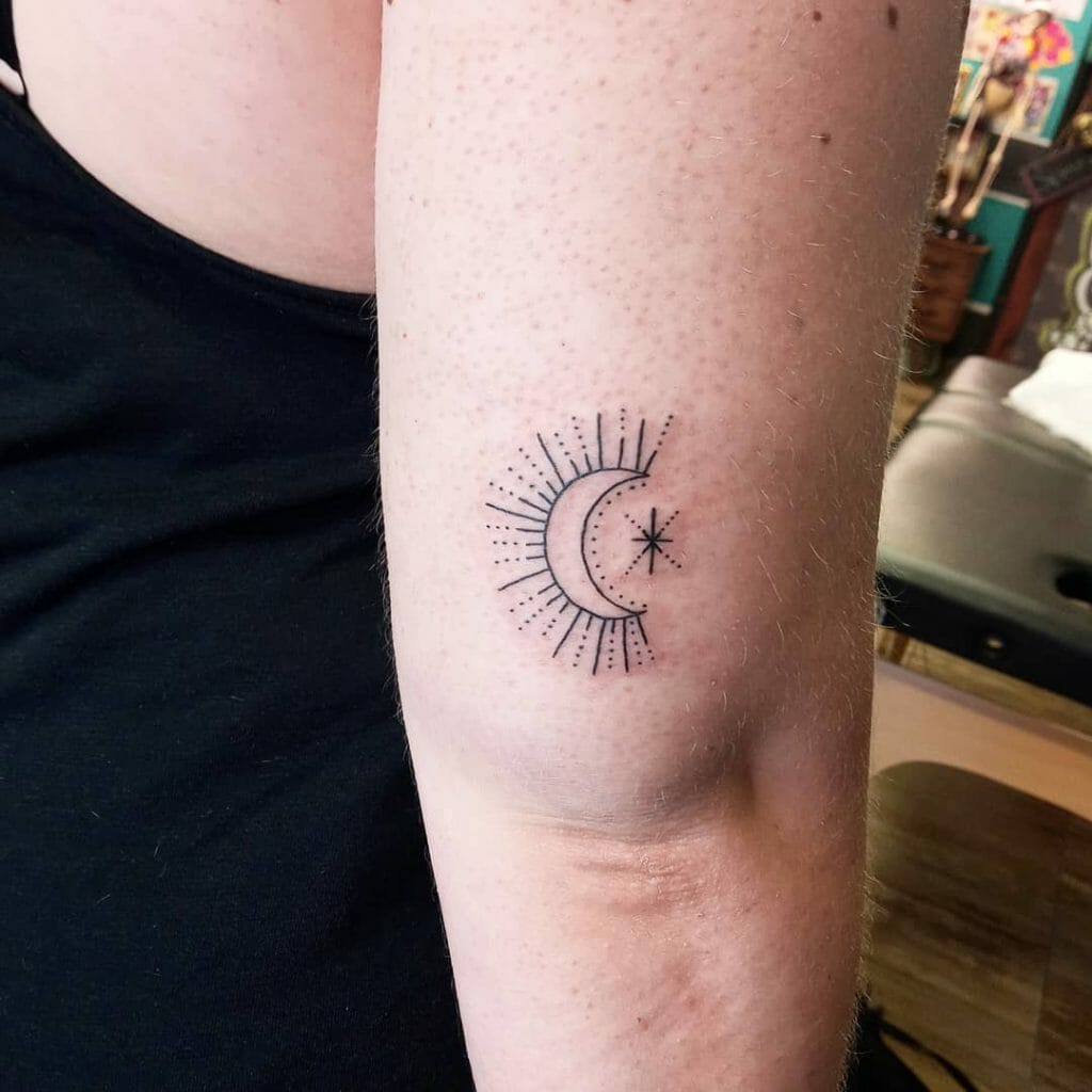 Captivating Back Of Arm Tattoo Ideas With The Sun And Moon Designs
