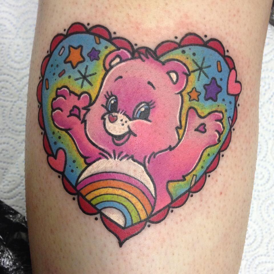 Care Bear Heart Tattoo On Legs