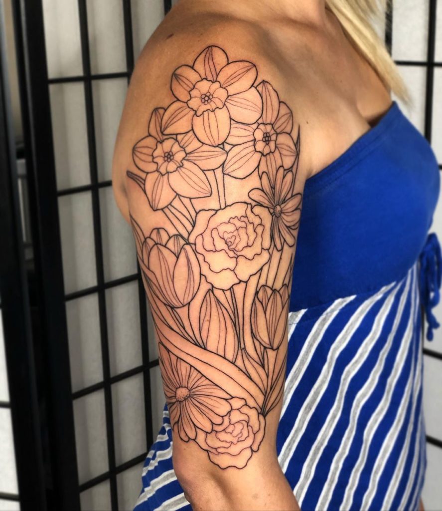 Carnation Flower Tattoo Design For Entire Arm Sleeve