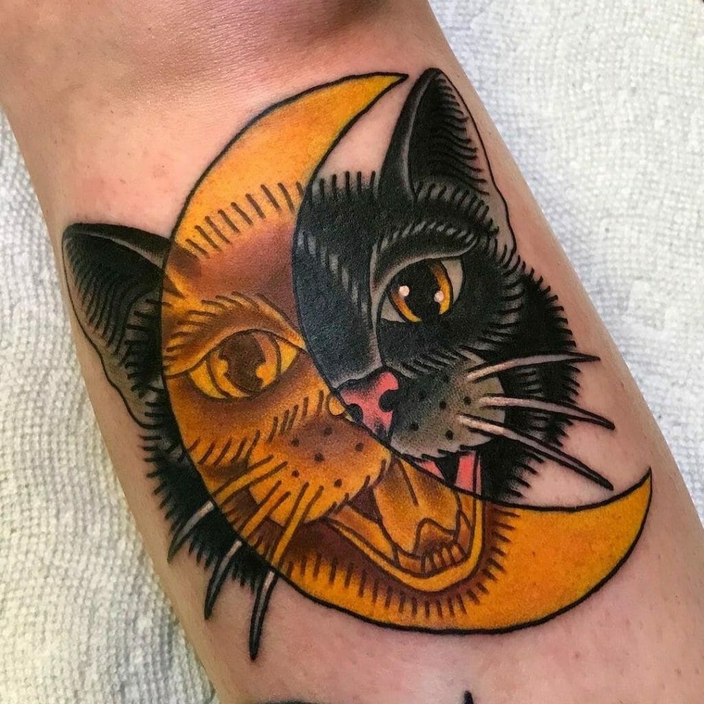 Cat and moon Tattoo
