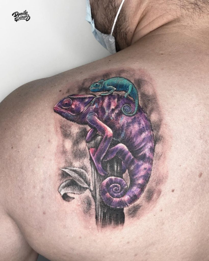 Chameleon Back Tattoo