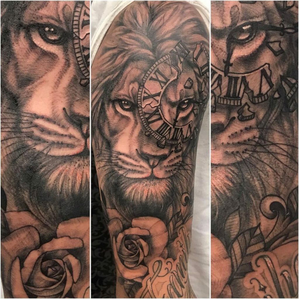 Clock With Lion Tattoo