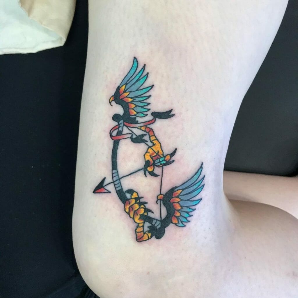 Colored Arrow And Bow Tattoo