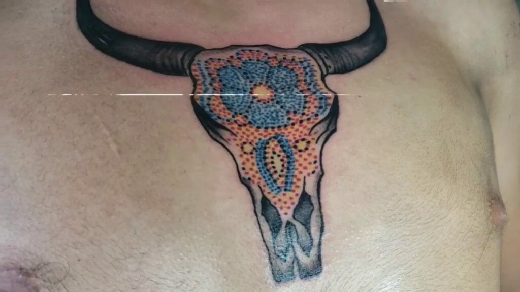 Colored Bull Skull Tattoo