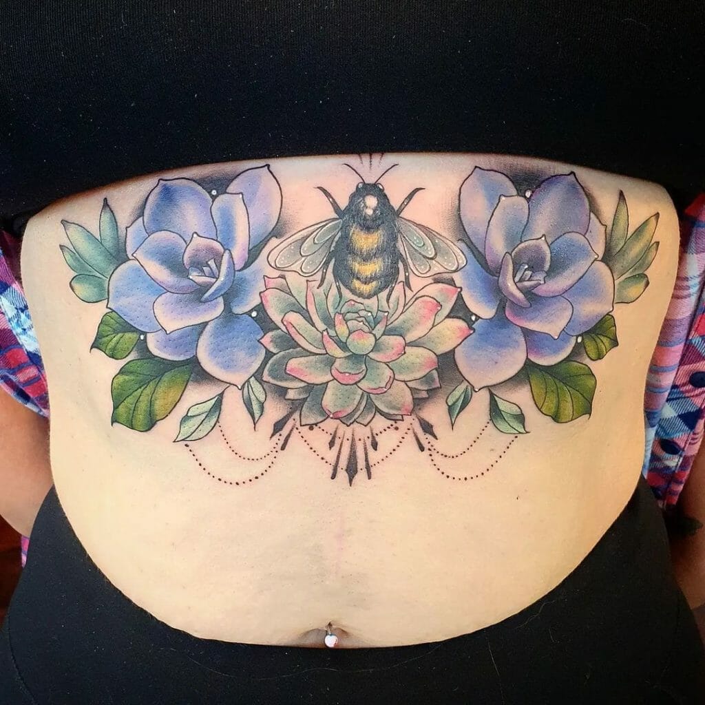 Colored bumble bee tattoo