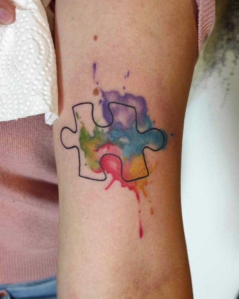 Colourful Autism Puzzle Piece Tattoo