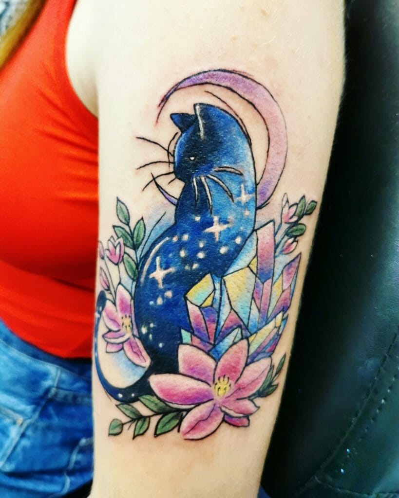 Colourful Black Cat Tattoo Designs