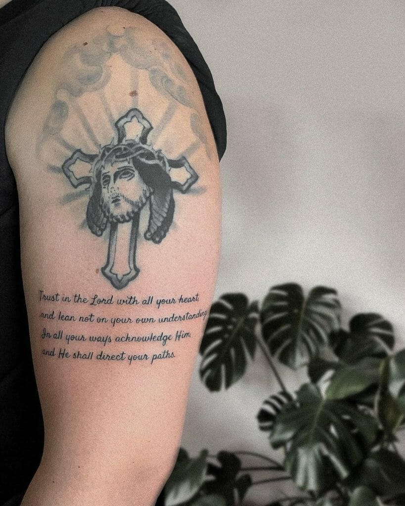 Cross Bible Verse Tattoo On Arm