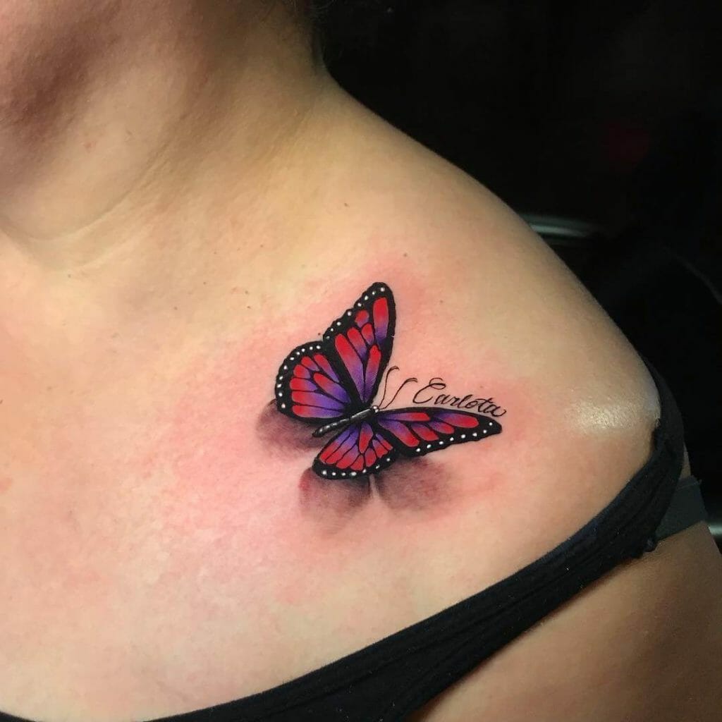 Dazzling Butterfly 3d Tattoo In Beautiful Red And Blue