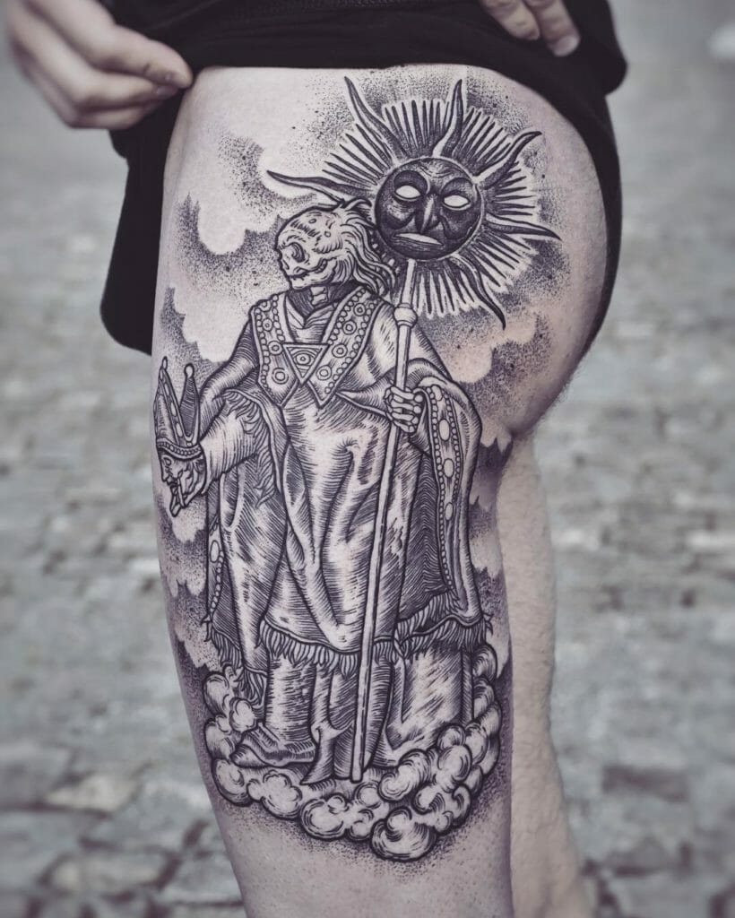 Death Black And Grey Sun Tattoo Designs