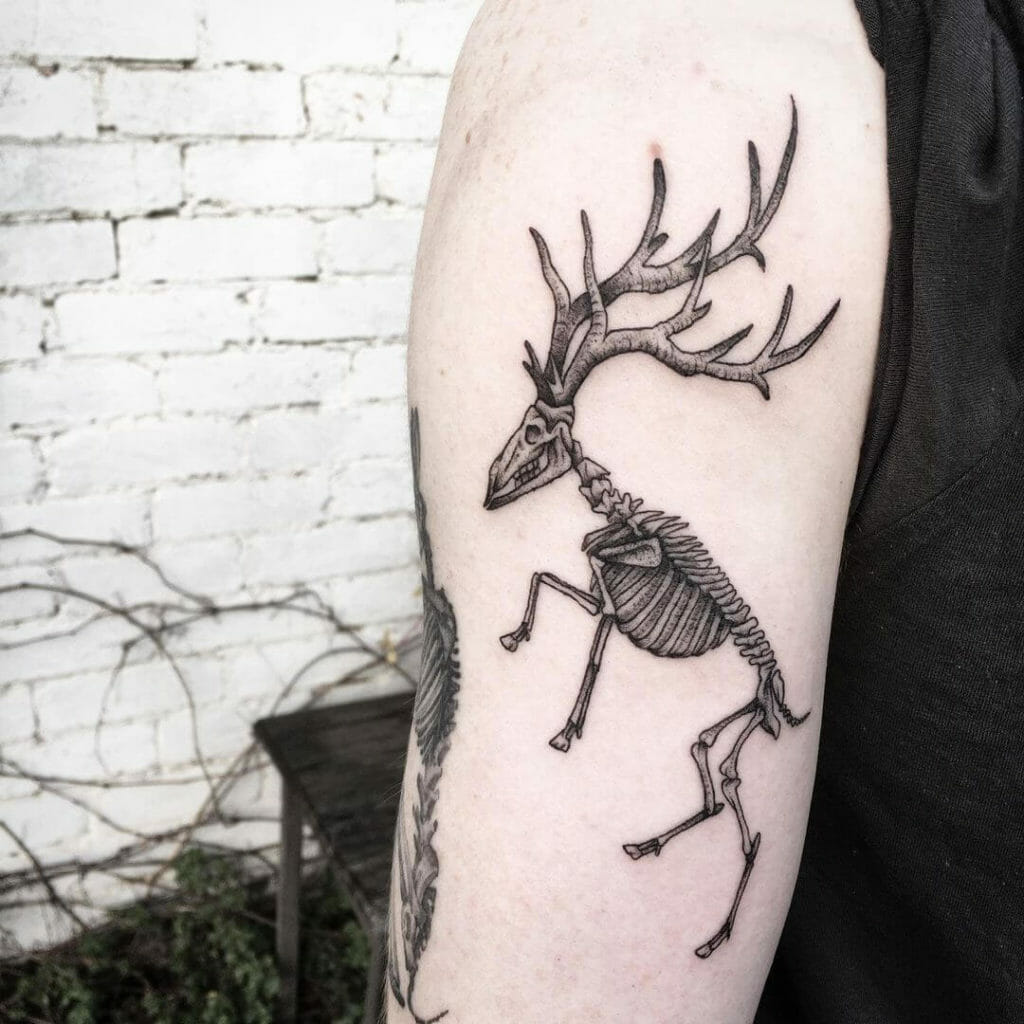 Deer Skeleton Tattoo for Horror Fans