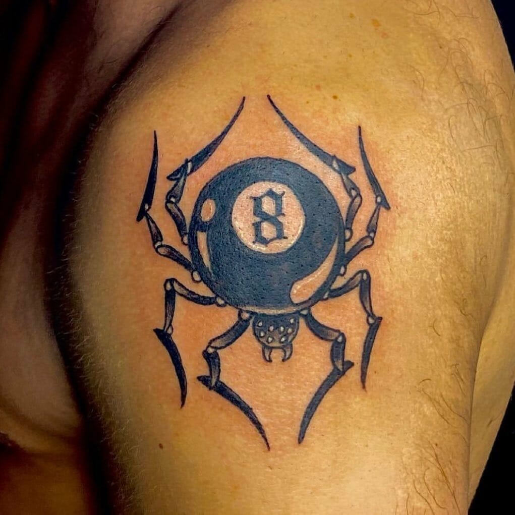 Enticing 8 Ball Tattoo With Spider Motif