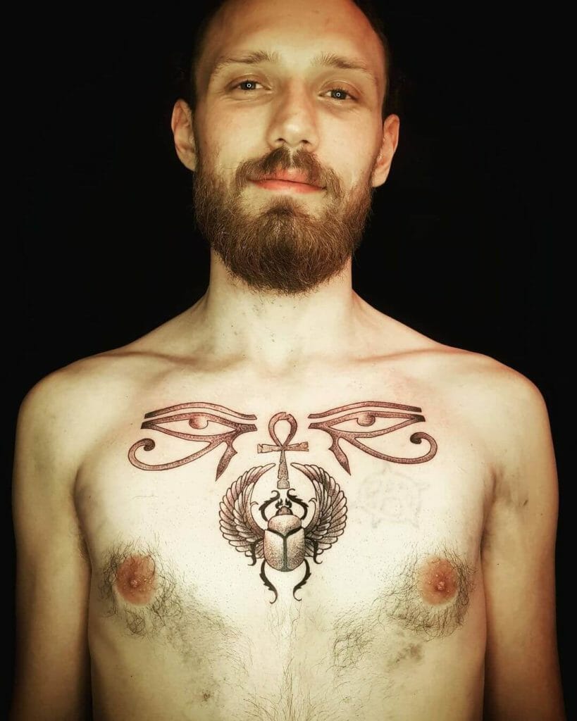 Eye Of Ra And Horus With Ankh Tattoo Design 