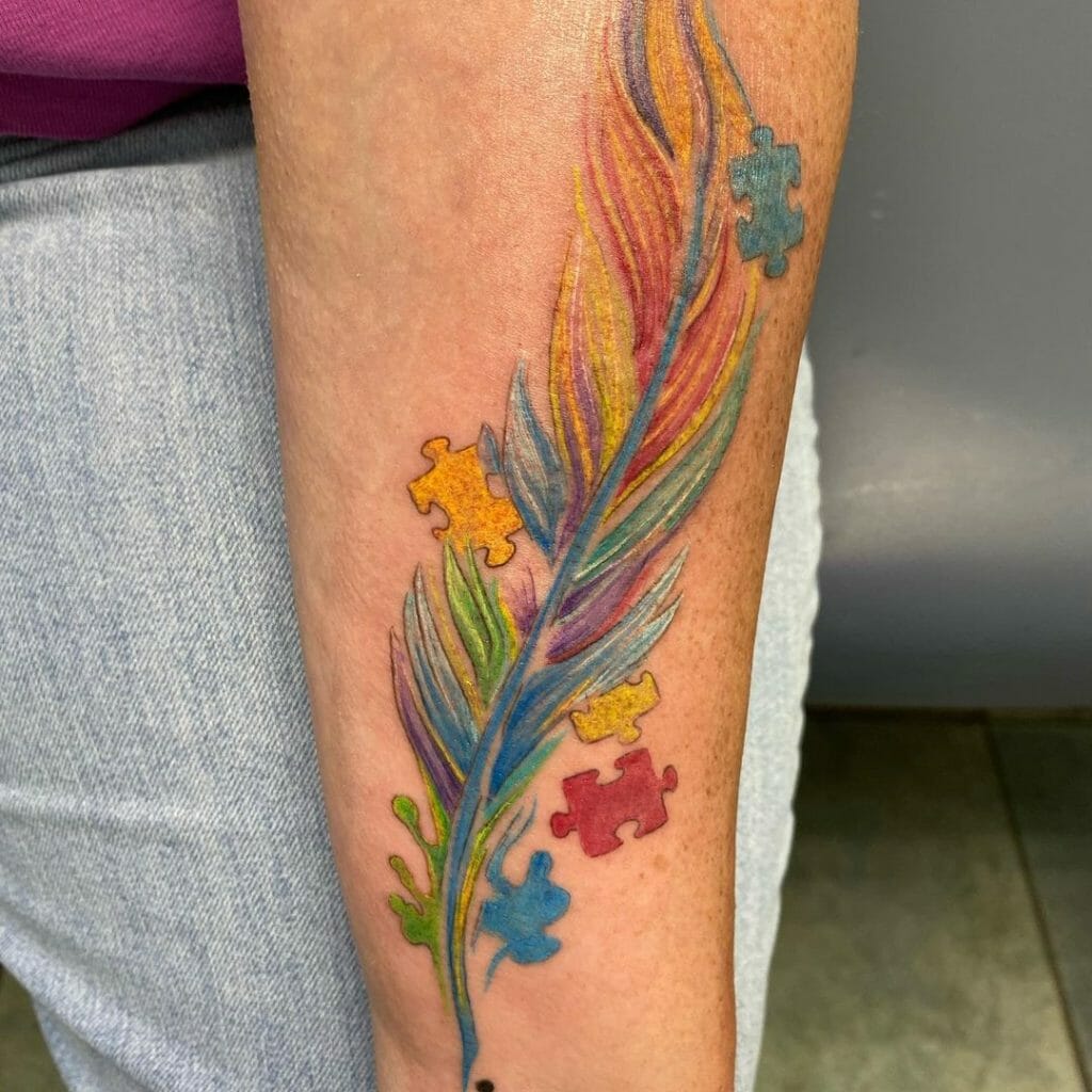 Feather And Puzzle Piece Autism Tattoo
