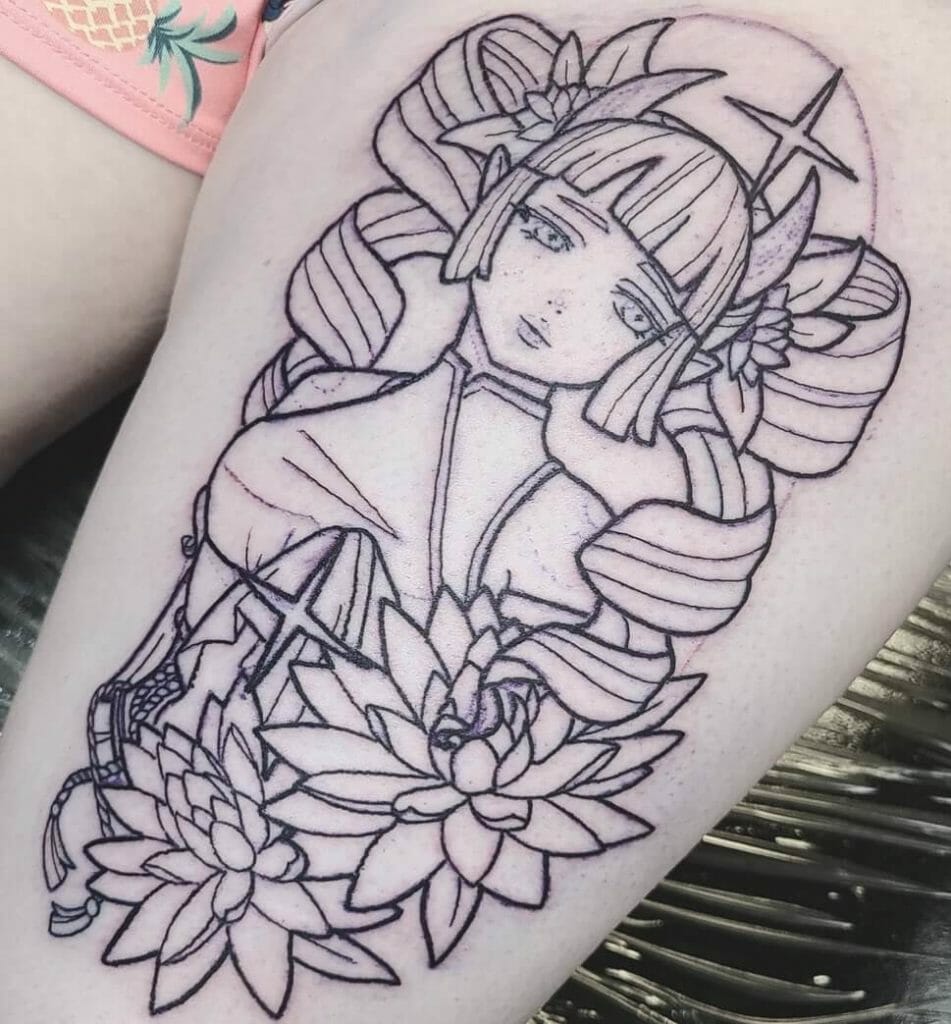 Floral Anime Girl Tattoos 