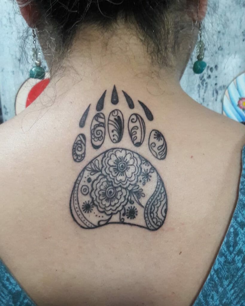 Floral Bear Claw Tattoo