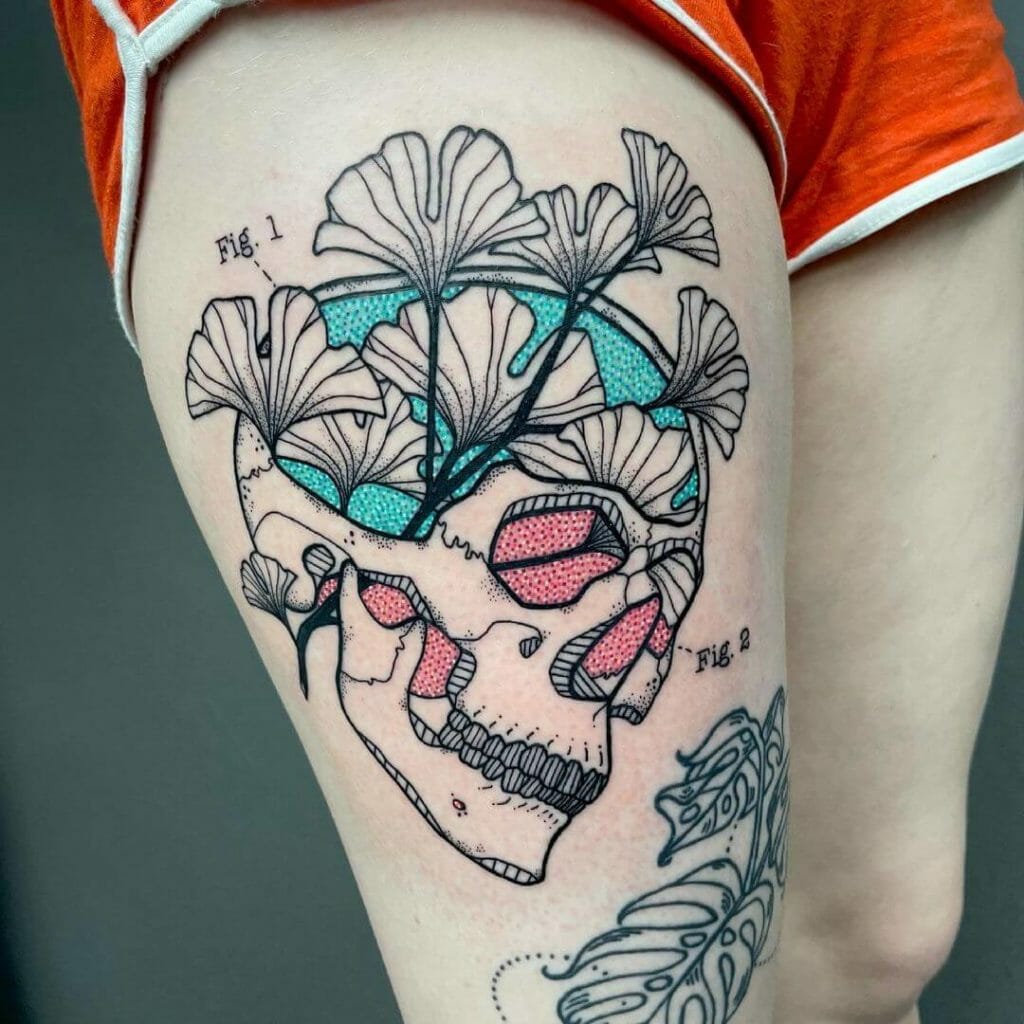 Floral Skull Anatomy Tattoo 