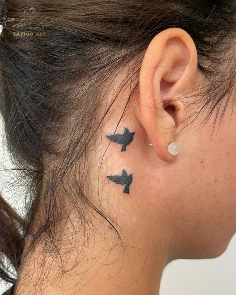 Flying Bird Tattoo Behind Ears