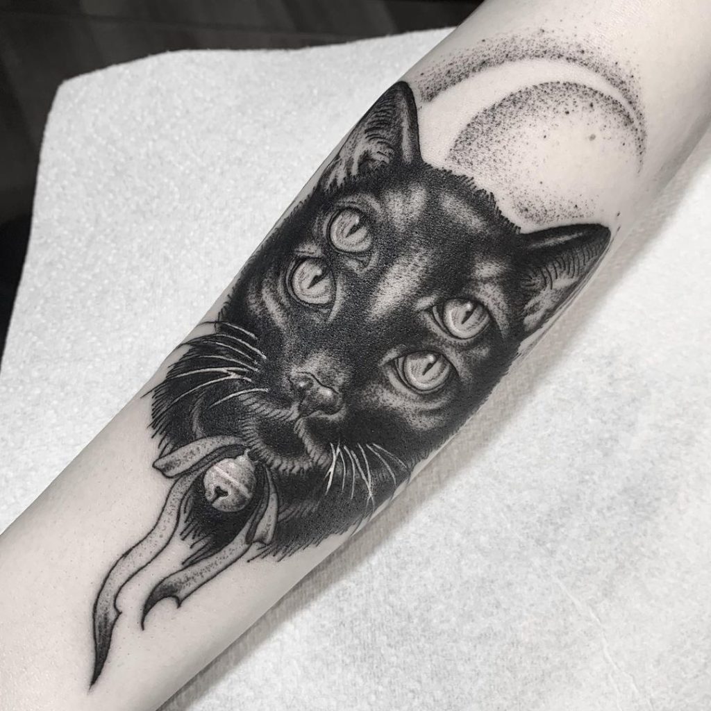 Four Eyed Black Cat Tattoo To Blow Your Mind