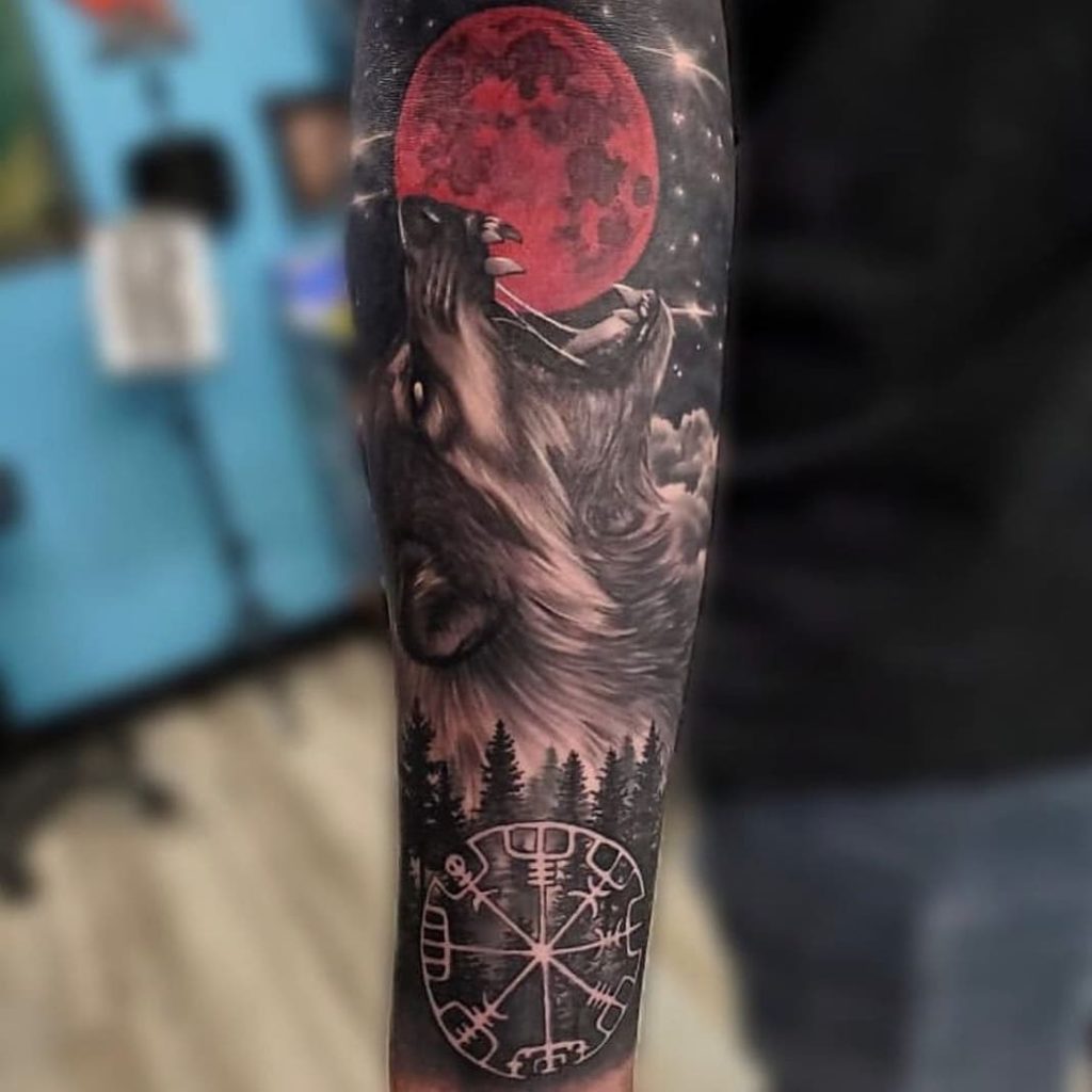 Full Moon Wolf Tattoo