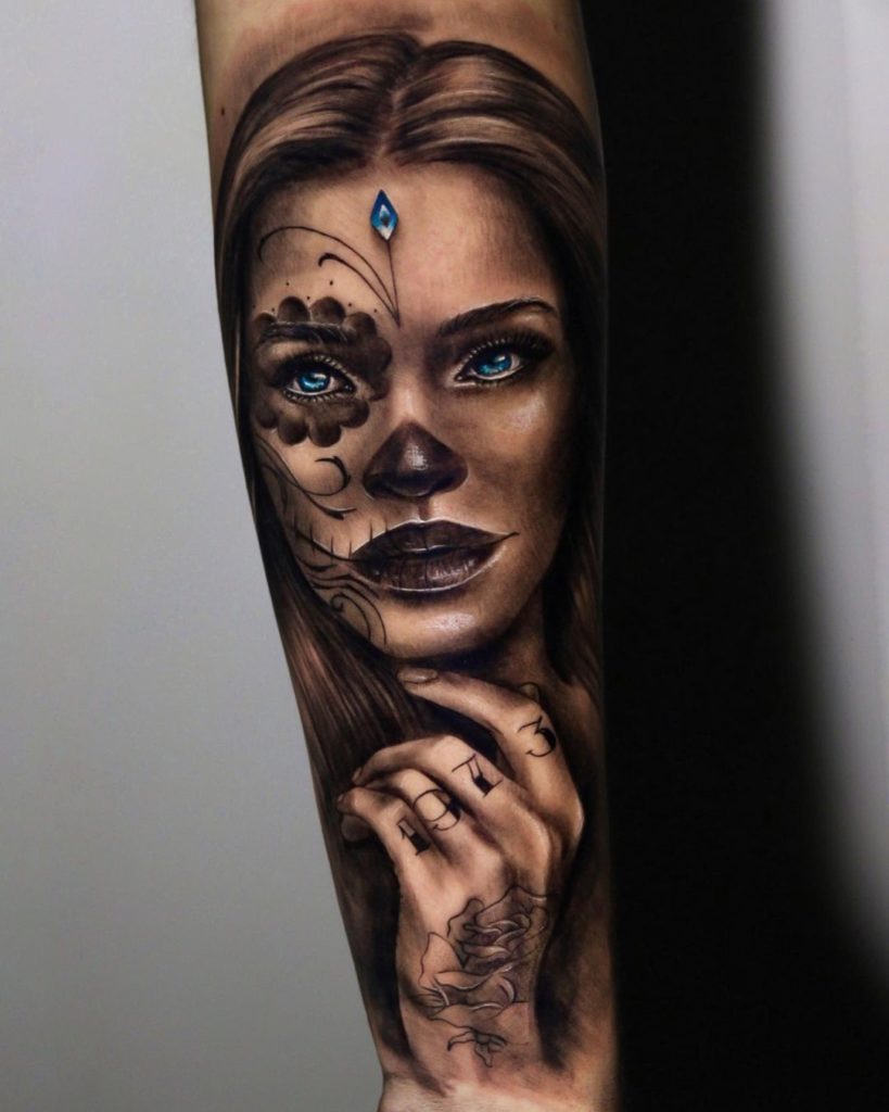 Half-Human Catrina Tattoo
