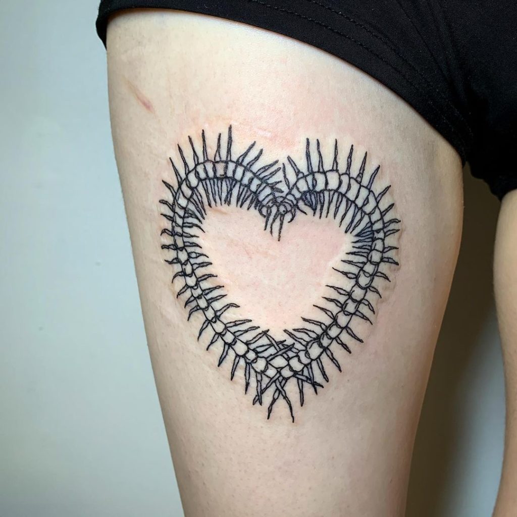 Heart Centipede Tattoo