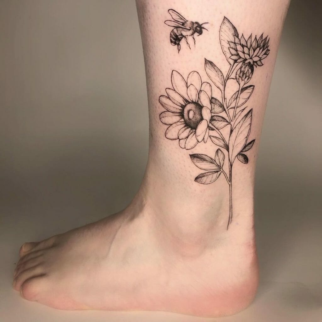 Honey Bee with Flower Tattoo
