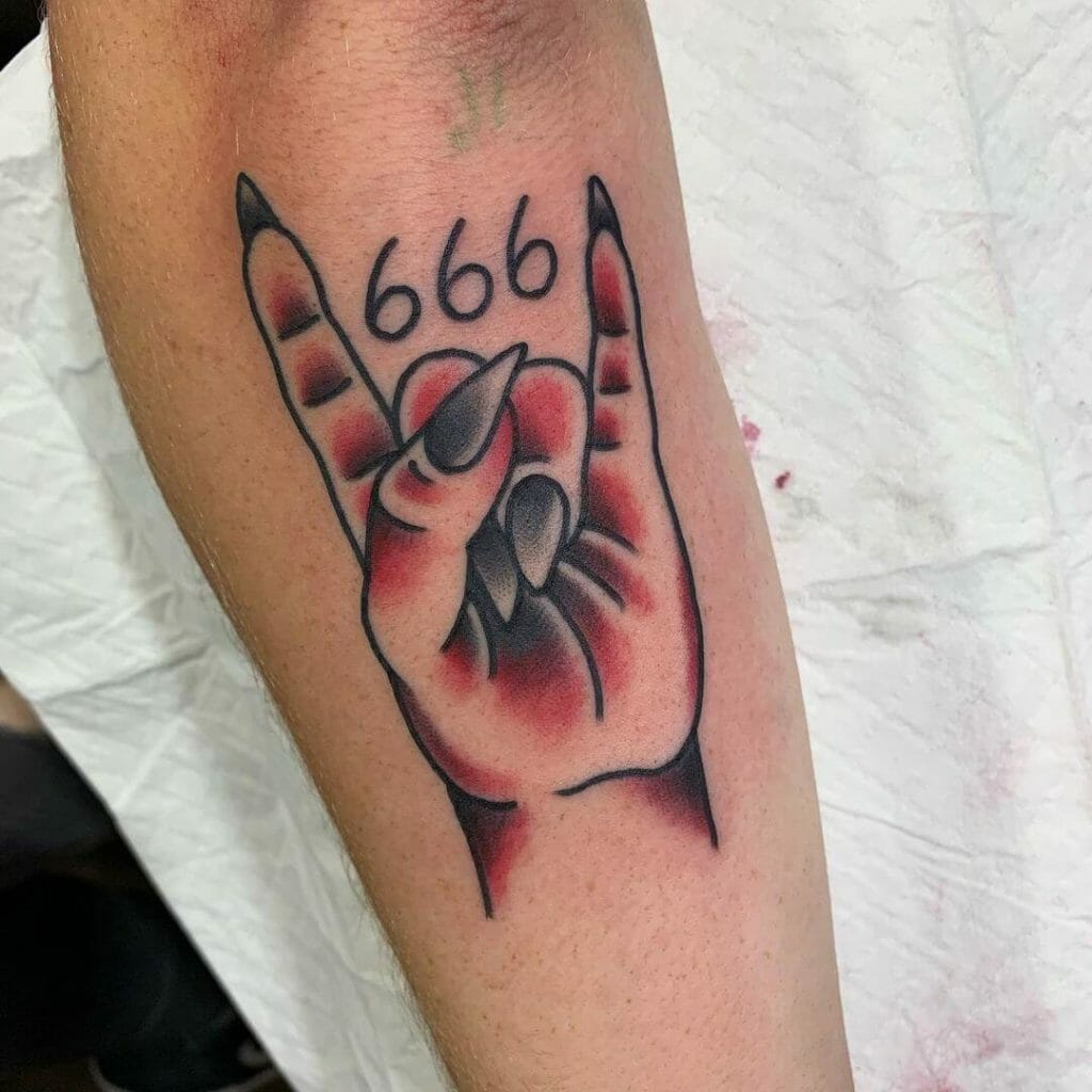 Horns Up 666 Tattoo For Metal Music Lovers