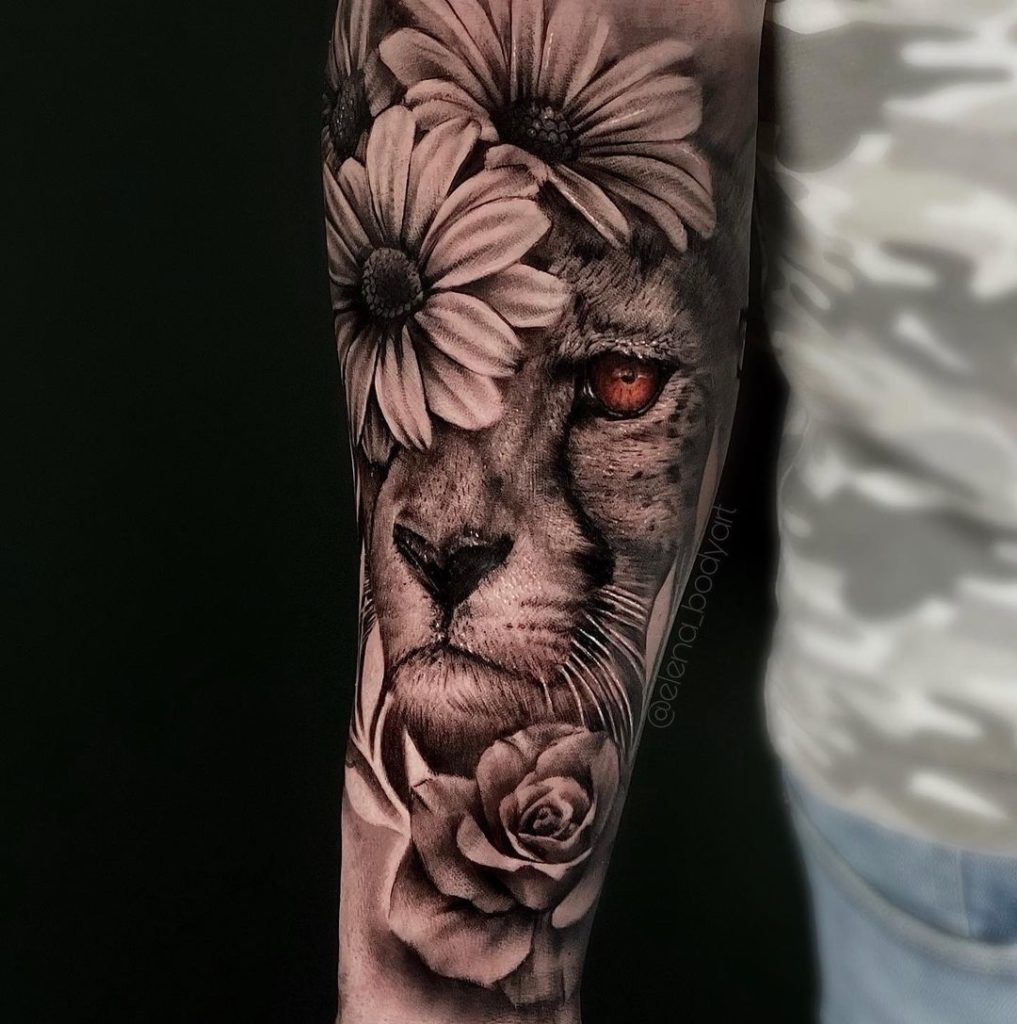 Intricate Sleeve Cheetah Tattoo