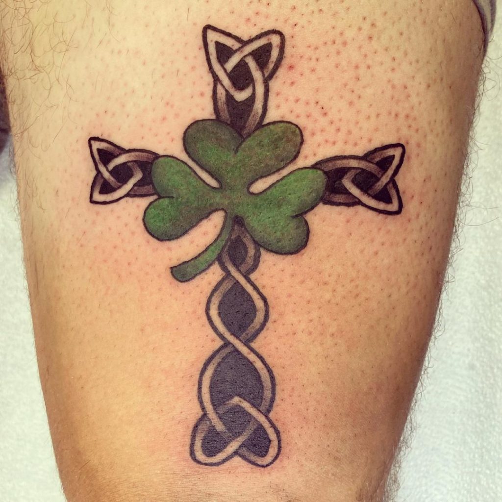 Irish Shamrock Celtic Cross Tattoo