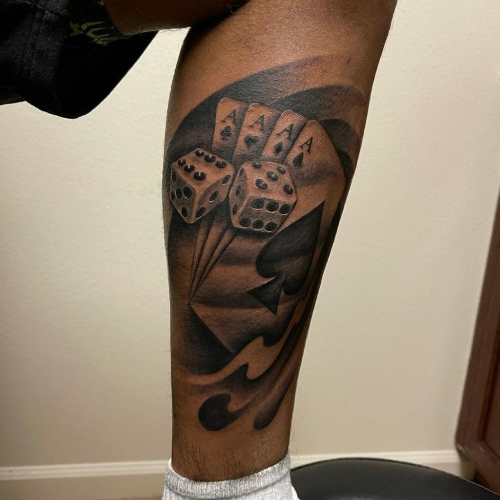 Leg Ace Of Spades Tattoo With Dice