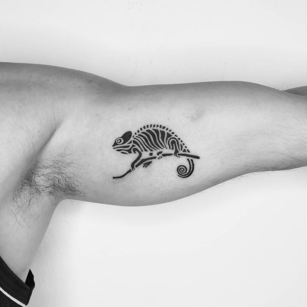 Linocut Chameleon Tattoo