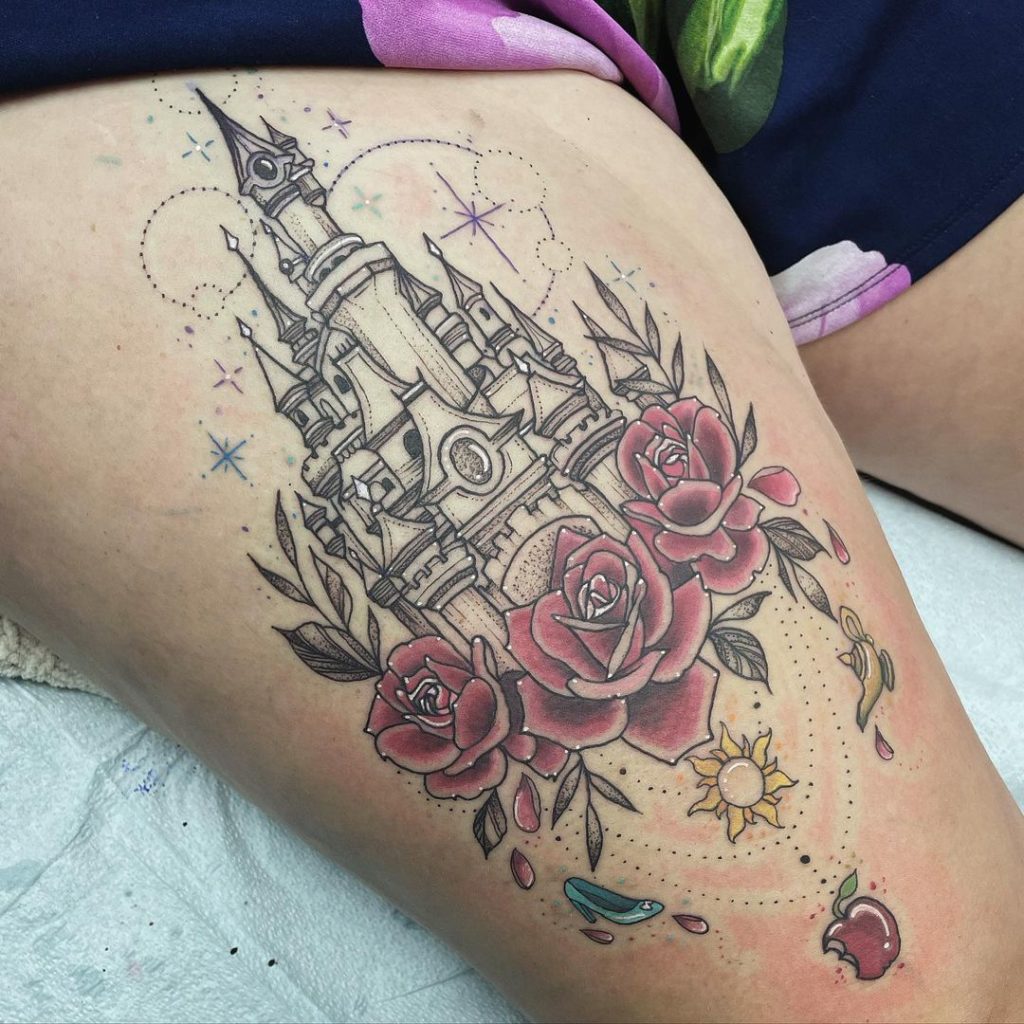 Lovely Castle Tattoos With Added Symbols And Motifs