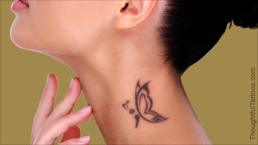 Minimalist Butterfly Neck Tattoo