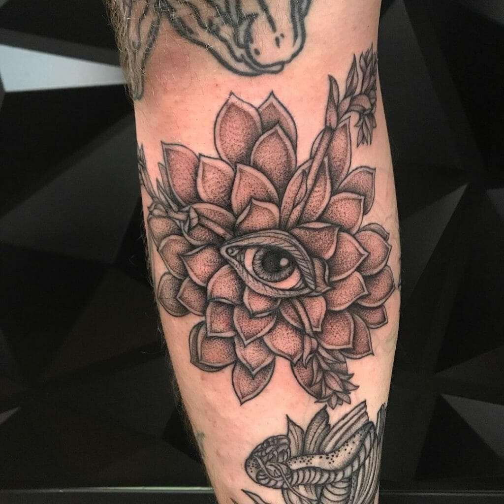 Monochrome Floral 3rd Eye Tattoo